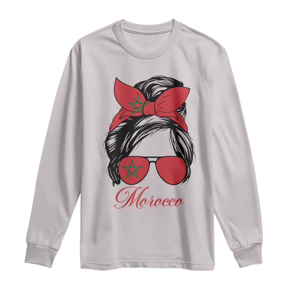 Morocco Girl Long Sleeve Shirt Moroccan Princess Morocco Flag Messy Bun