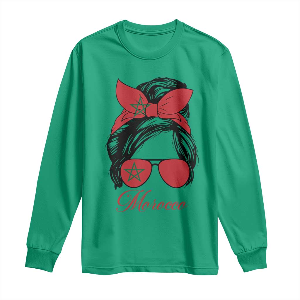 Morocco Girl Long Sleeve Shirt Moroccan Princess Morocco Flag Messy Bun