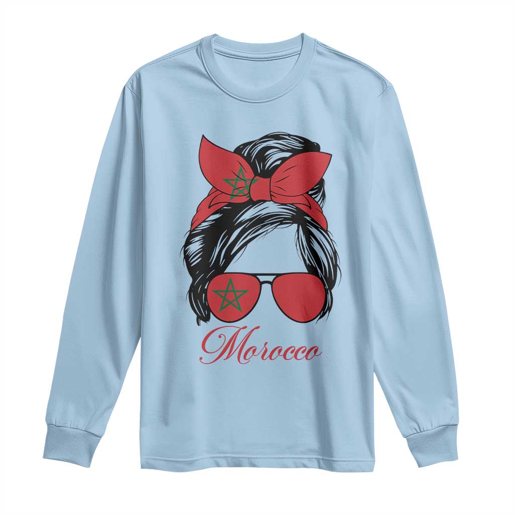 Morocco Girl Long Sleeve Shirt Moroccan Princess Morocco Flag Messy Bun