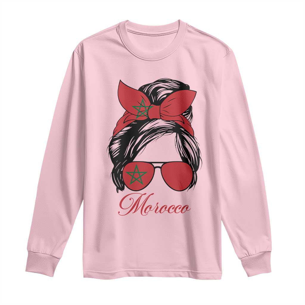 Morocco Girl Long Sleeve Shirt Moroccan Princess Morocco Flag Messy Bun