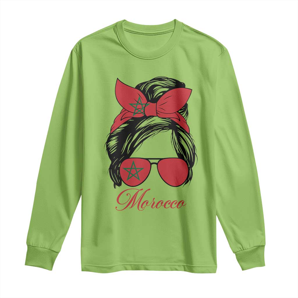 Morocco Girl Long Sleeve Shirt Moroccan Princess Morocco Flag Messy Bun