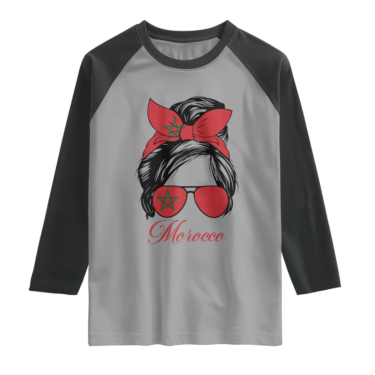 Morocco Girl Raglan Shirt Moroccan Princess Morocco Flag Messy Bun