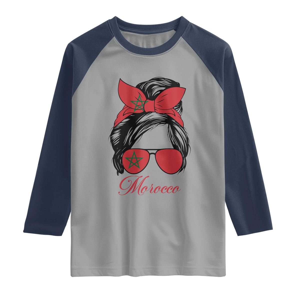 Morocco Girl Raglan Shirt Moroccan Princess Morocco Flag Messy Bun