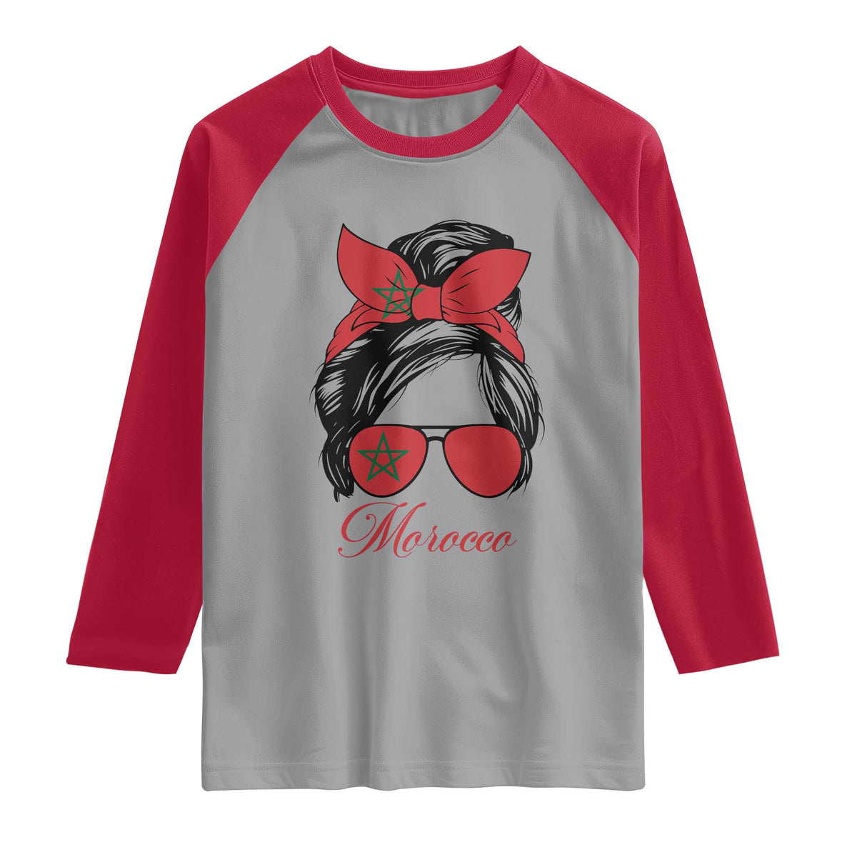 Morocco Girl Raglan Shirt Moroccan Princess Morocco Flag Messy Bun