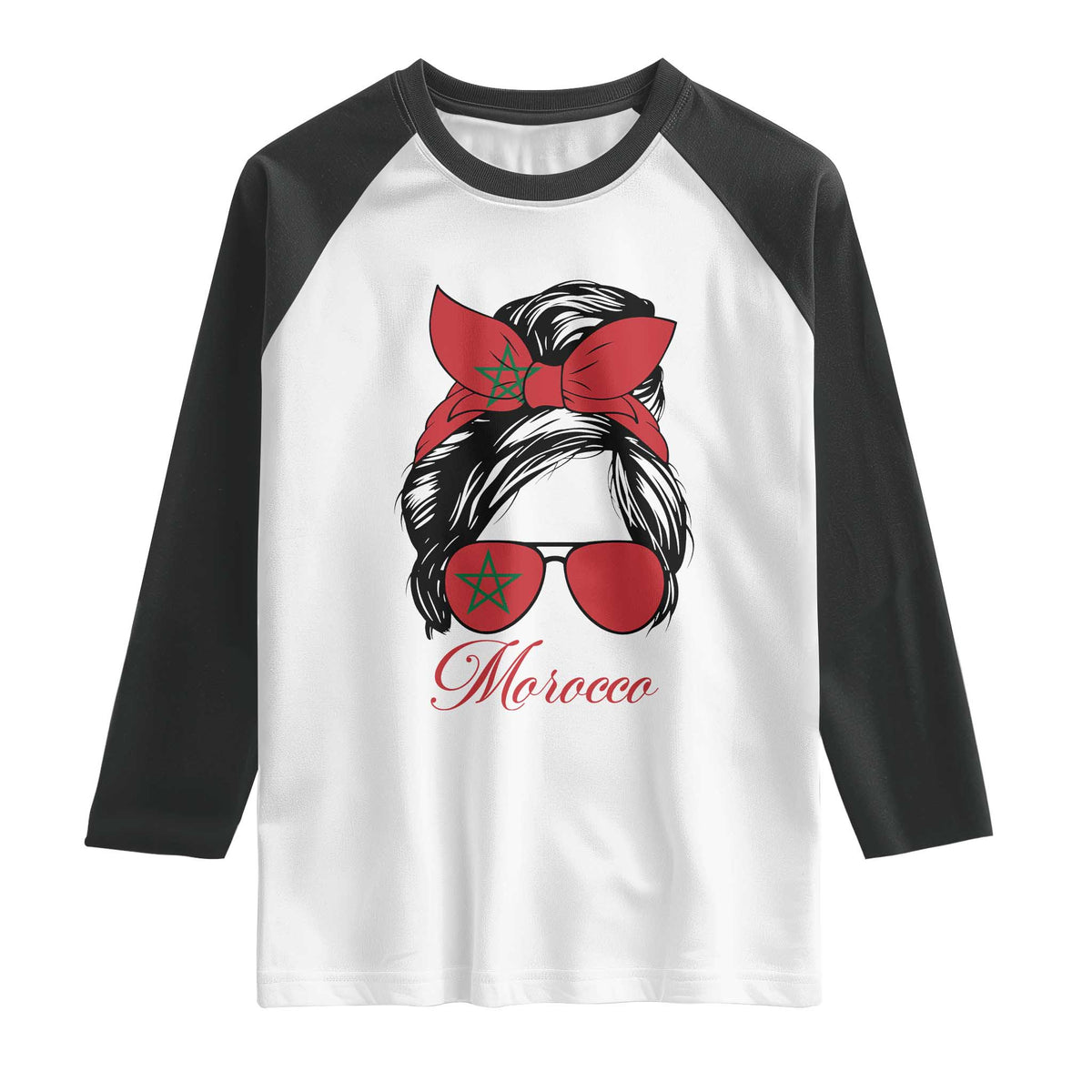 Morocco Girl Raglan Shirt Moroccan Princess Morocco Flag Messy Bun