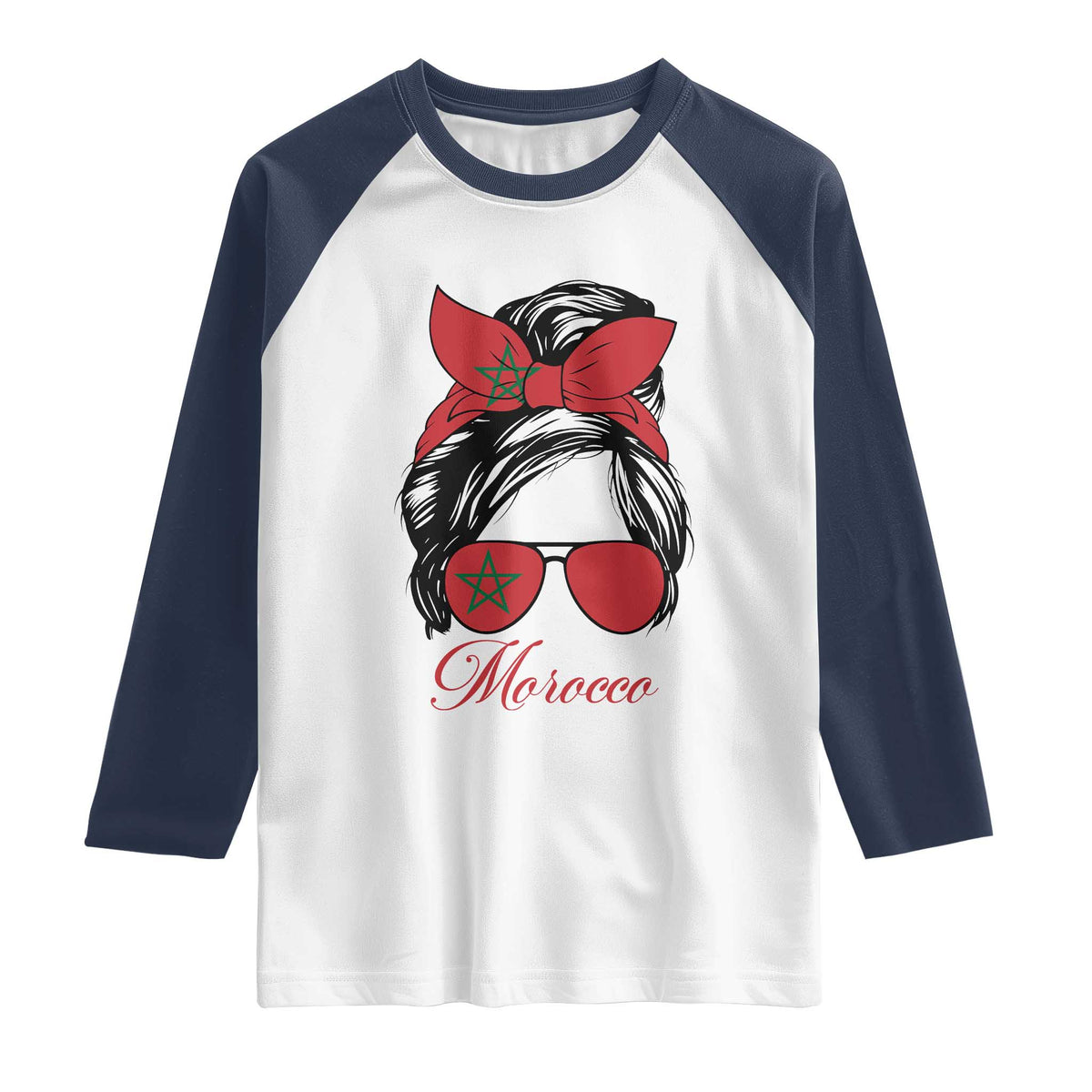Morocco Girl Raglan Shirt Moroccan Princess Morocco Flag Messy Bun