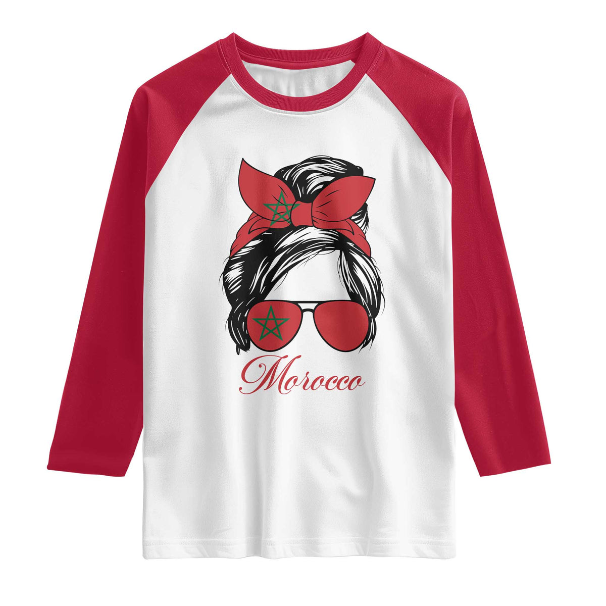 Morocco Girl Raglan Shirt Moroccan Princess Morocco Flag Messy Bun