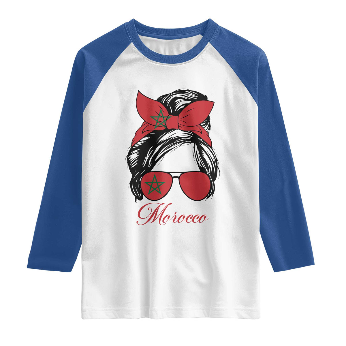 Morocco Girl Raglan Shirt Moroccan Princess Morocco Flag Messy Bun