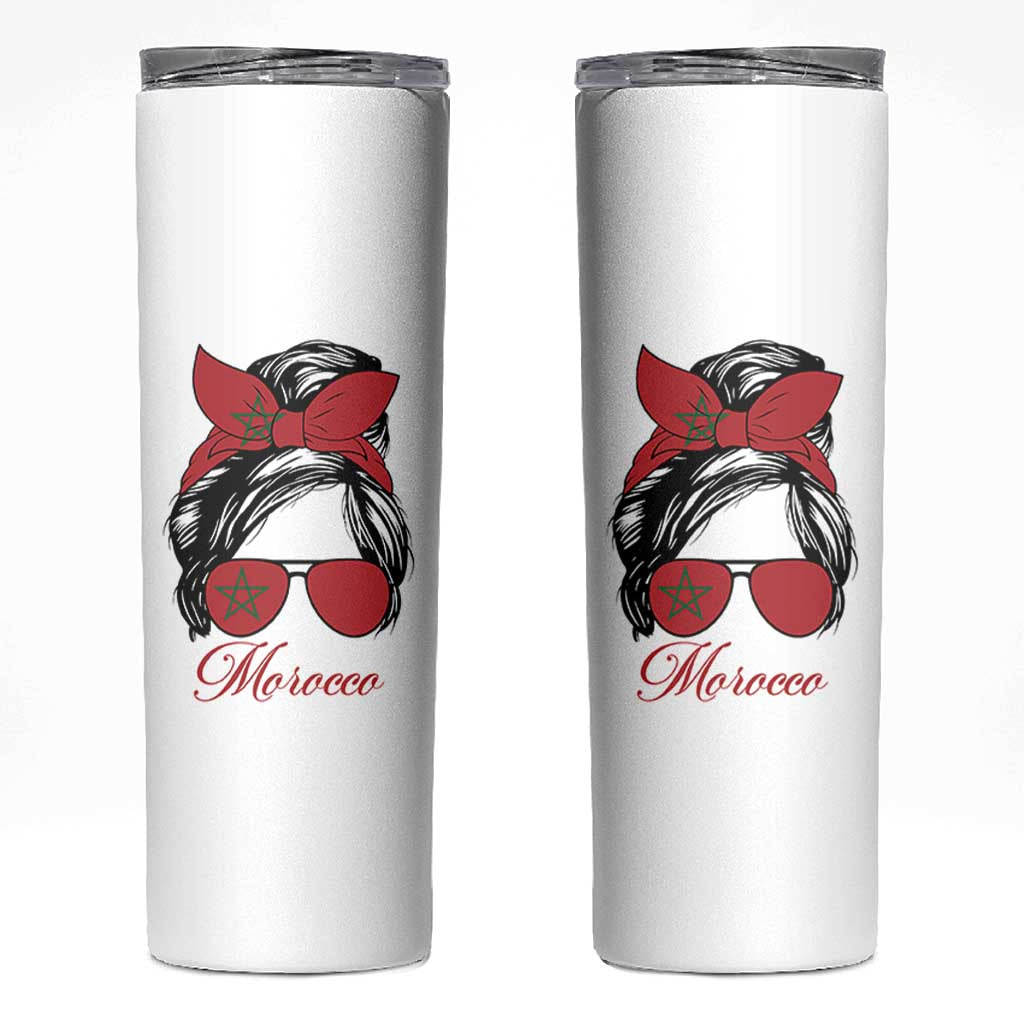 Morocco Girl Skinny Tumbler Moroccan Princess Morocco Flag Messy Bun