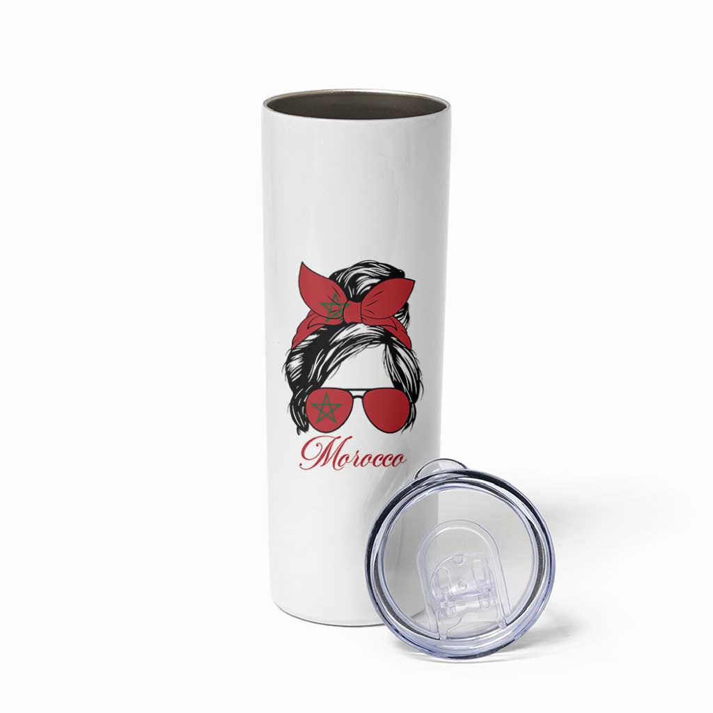 Morocco Girl Skinny Tumbler Moroccan Princess Morocco Flag Messy Bun
