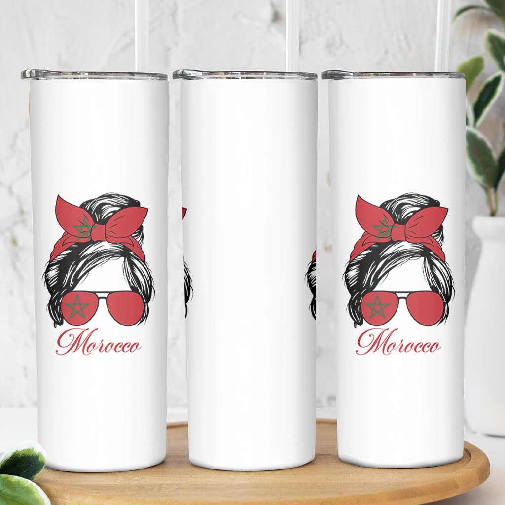 Morocco Girl Skinny Tumbler Moroccan Princess Morocco Flag Messy Bun