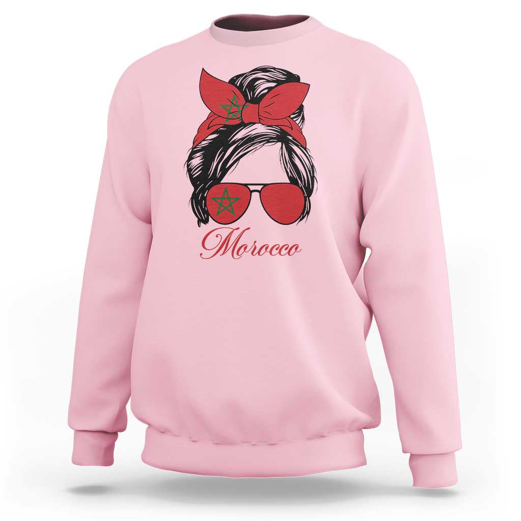 Morocco Girl Sweatshirt Moroccan Princess Morocco Flag Messy Bun