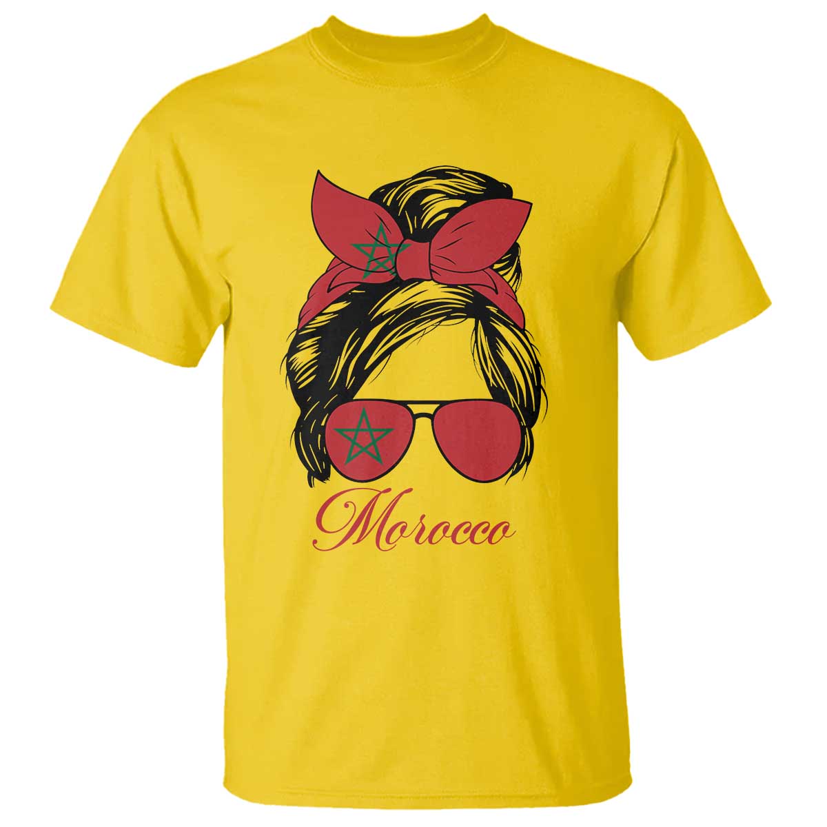 Morocco Girl T Shirt Moroccan Princess Morocco Flag Messy Bun