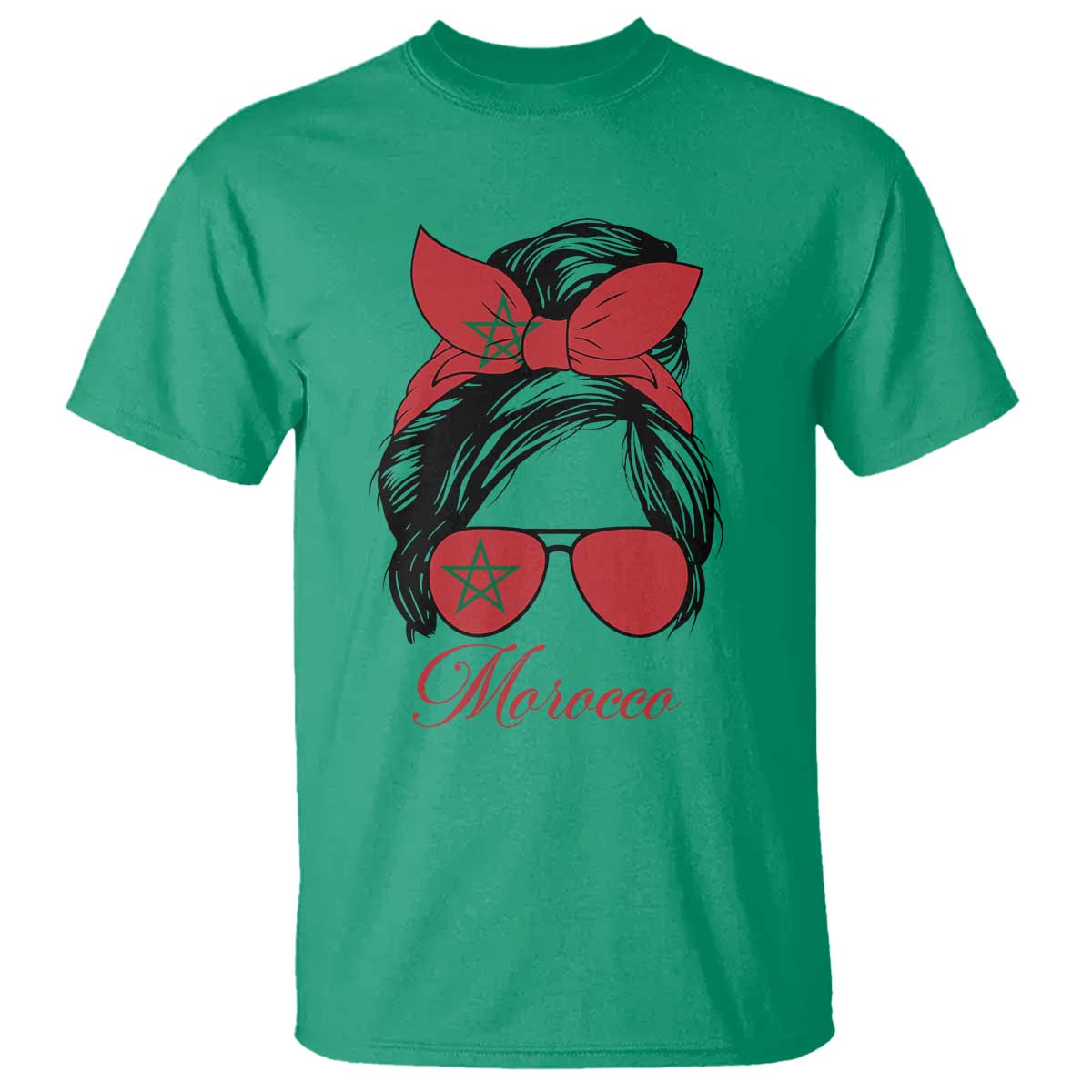 Morocco Girl T Shirt Moroccan Princess Morocco Flag Messy Bun
