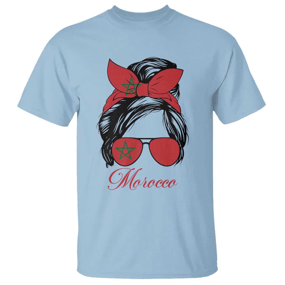 Morocco Girl T Shirt Moroccan Princess Morocco Flag Messy Bun