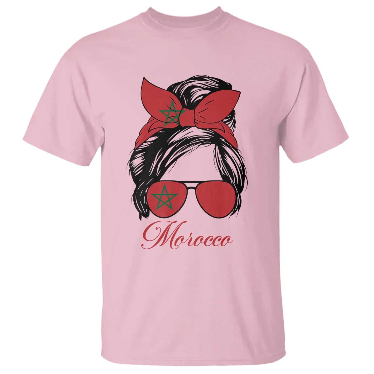 Morocco Girl T Shirt Moroccan Princess Morocco Flag Messy Bun