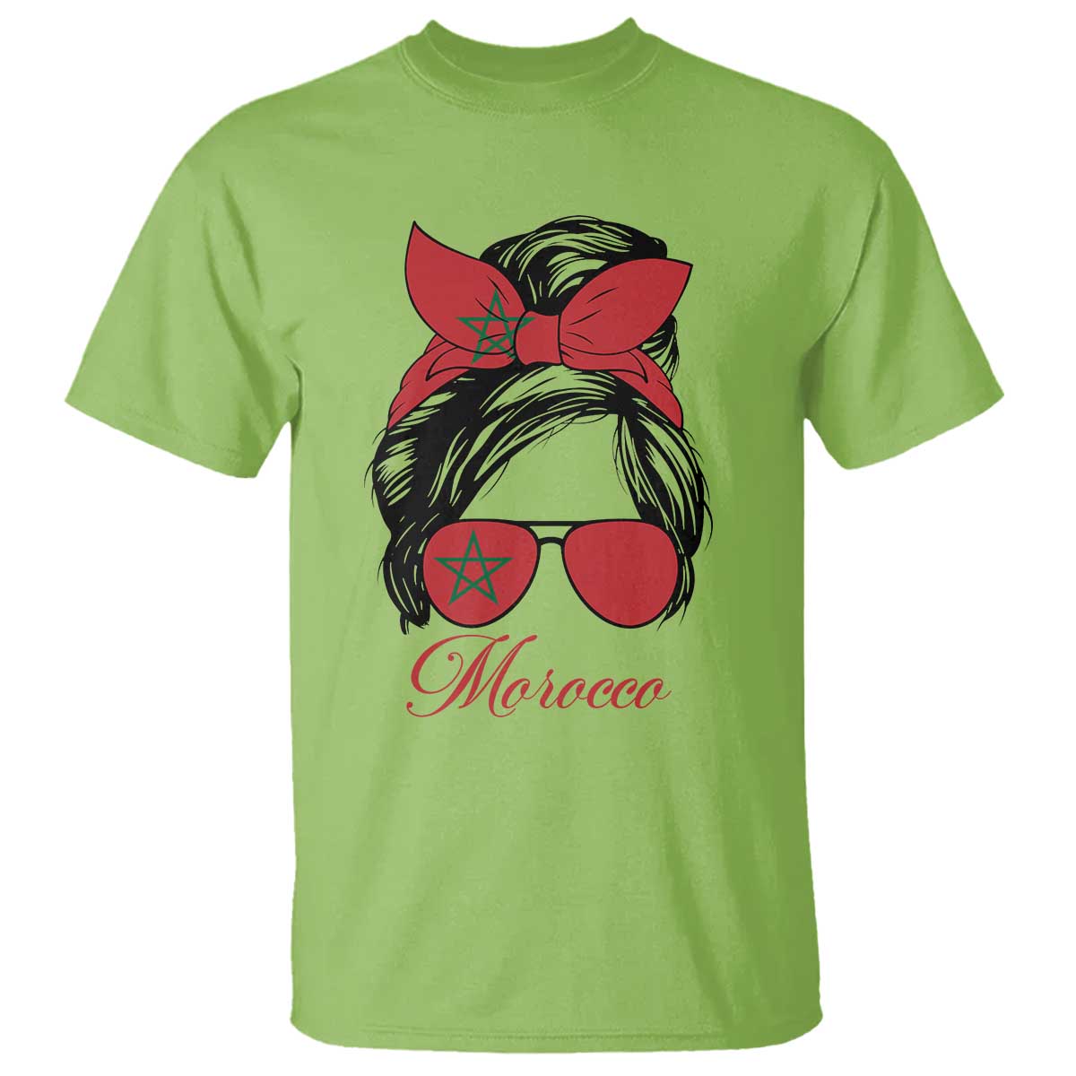 Morocco Girl T Shirt Moroccan Princess Morocco Flag Messy Bun