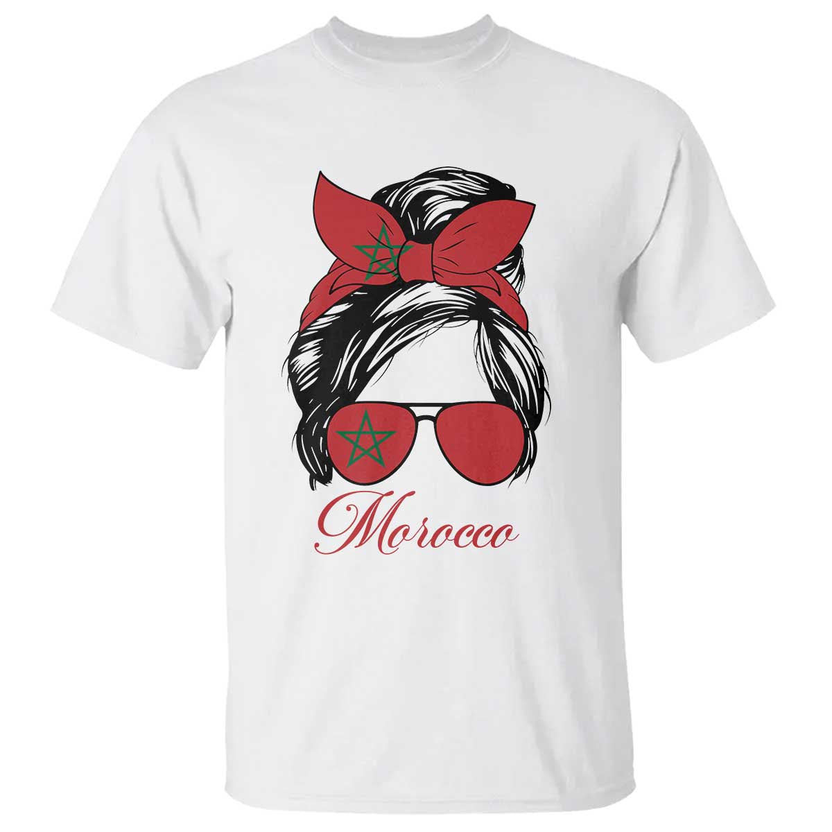 Morocco Girl T Shirt Moroccan Princess Morocco Flag Messy Bun