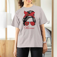 Morocco Girl T Shirt For Women Moroccan Princess Morocco Flag Messy Bun