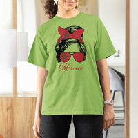 Morocco Girl T Shirt For Women Moroccan Princess Morocco Flag Messy Bun