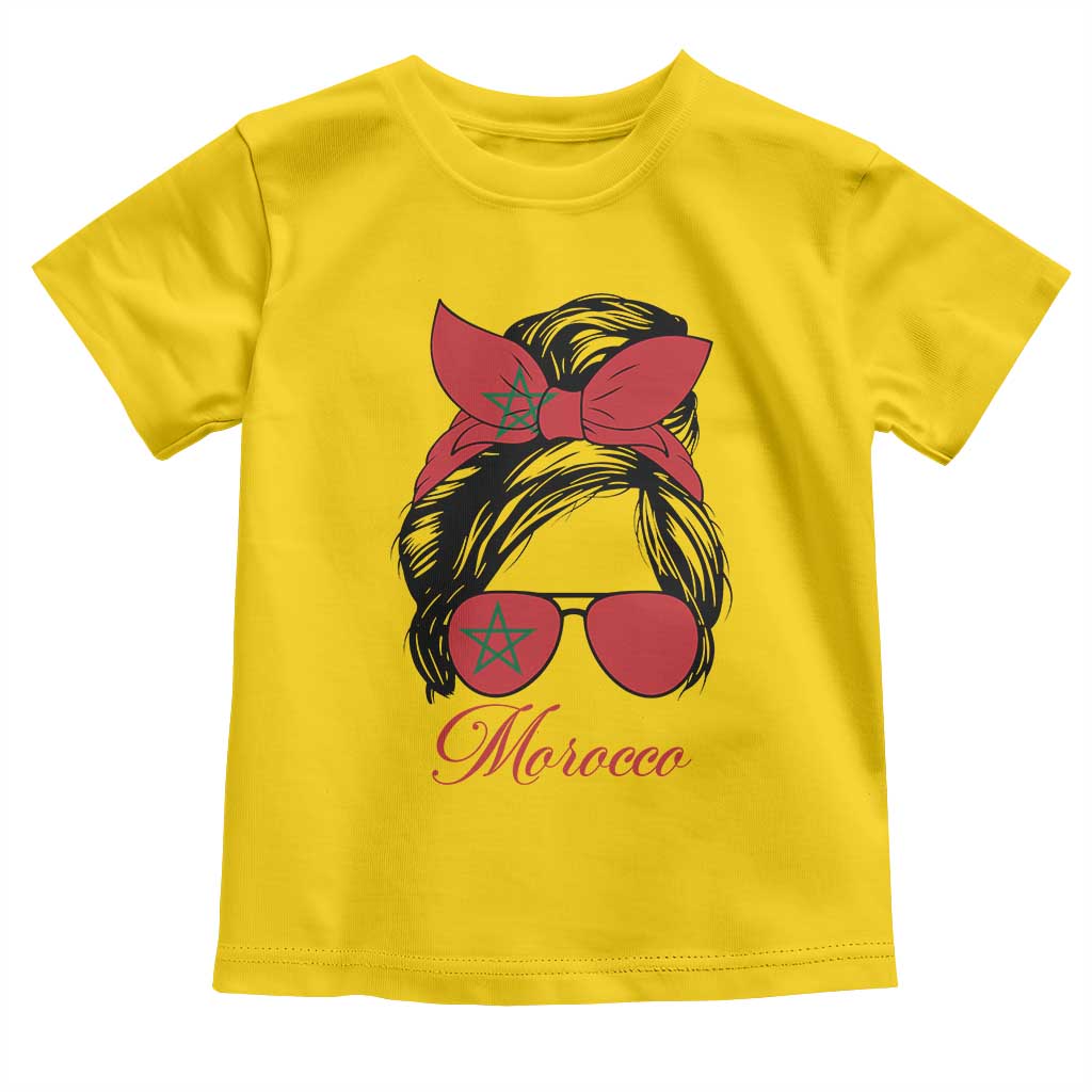 Morocco Girl Toddler T Shirt Moroccan Princess Morocco Flag Messy Bun