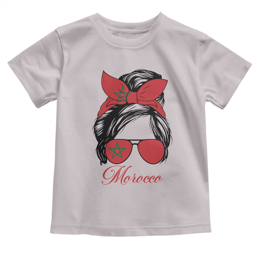 Morocco Girl Toddler T Shirt Moroccan Princess Morocco Flag Messy Bun