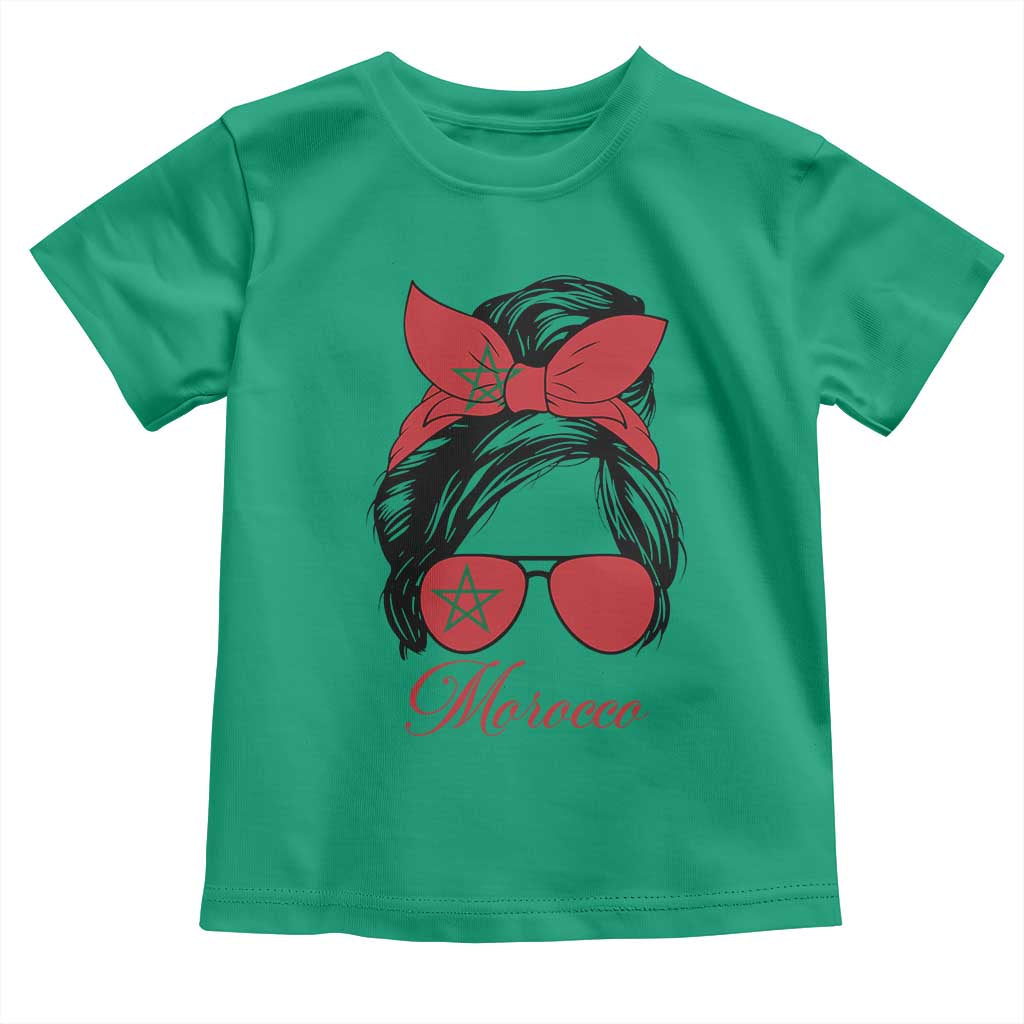 Morocco Girl Toddler T Shirt Moroccan Princess Morocco Flag Messy Bun