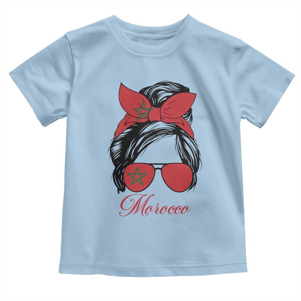 Morocco Girl Toddler T Shirt Moroccan Princess Morocco Flag Messy Bun