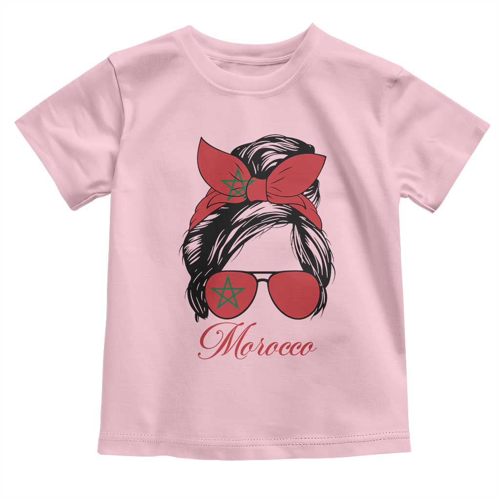 Morocco Girl Toddler T Shirt Moroccan Princess Morocco Flag Messy Bun