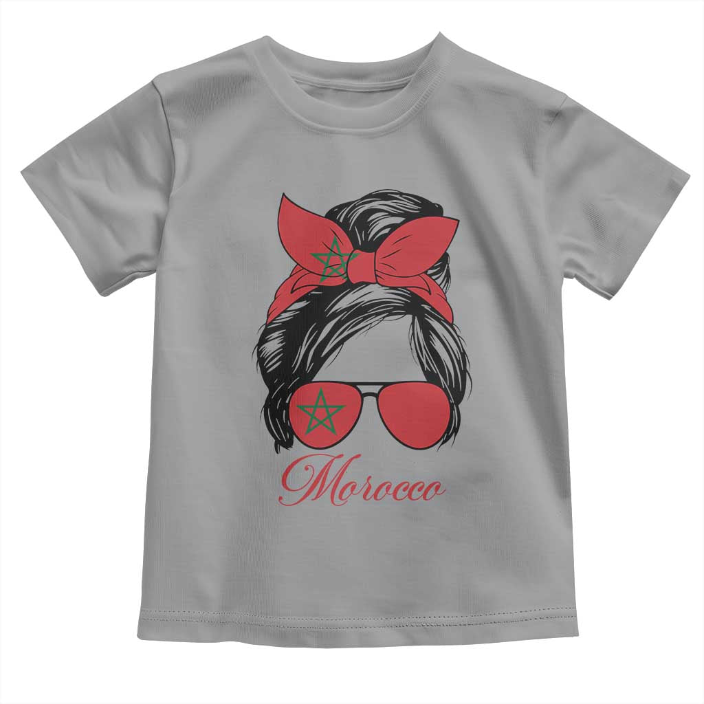 Morocco Girl Toddler T Shirt Moroccan Princess Morocco Flag Messy Bun