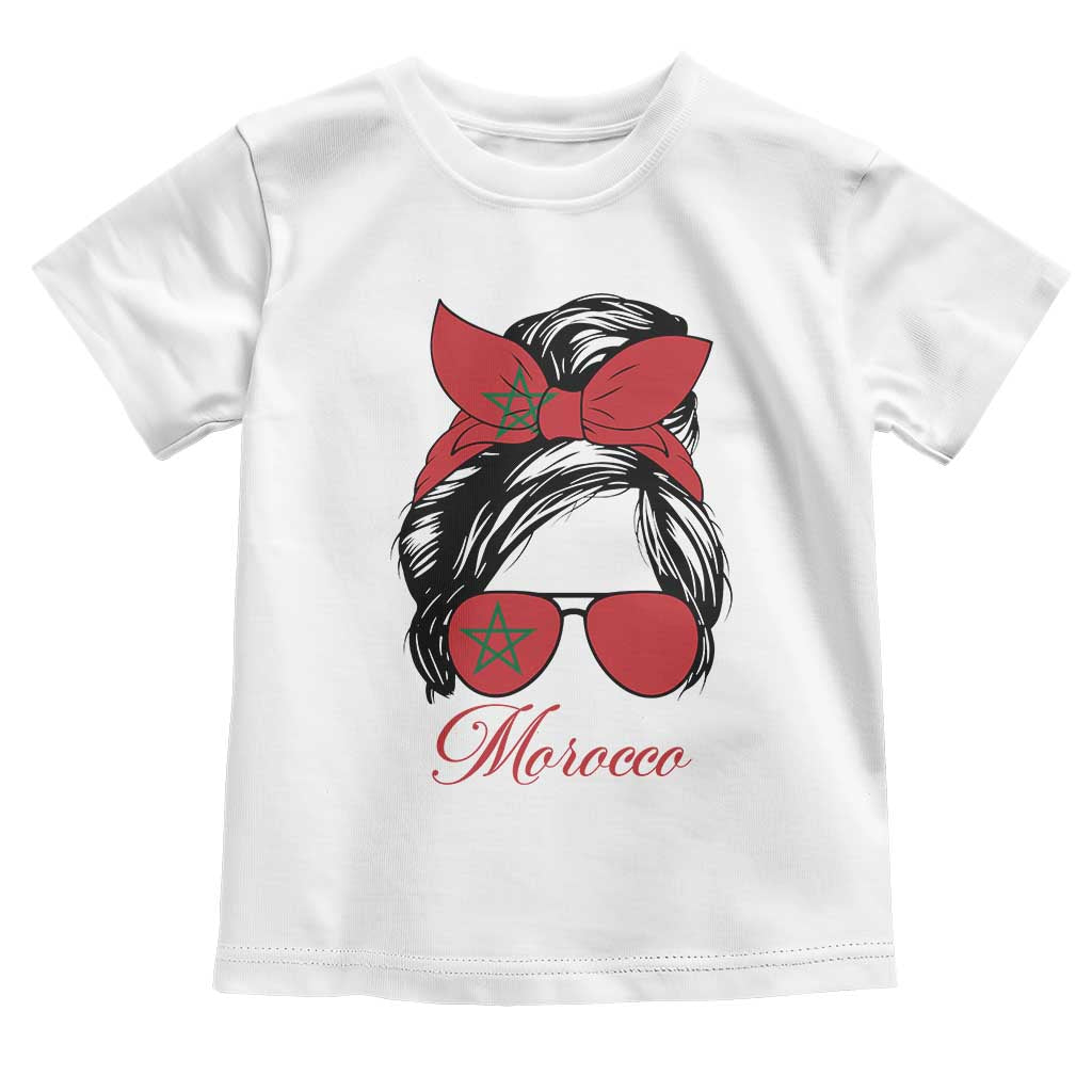 Morocco Girl Toddler T Shirt Moroccan Princess Morocco Flag Messy Bun