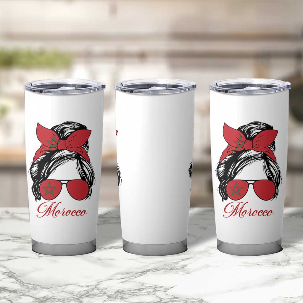 Morocco Girl Tumbler Cup Moroccan Princess Morocco Flag Messy Bun