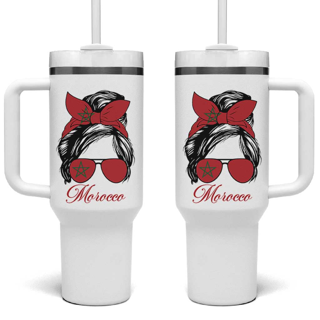 Morocco Girl Tumbler With Handle Moroccan Princess Morocco Flag Messy Bun