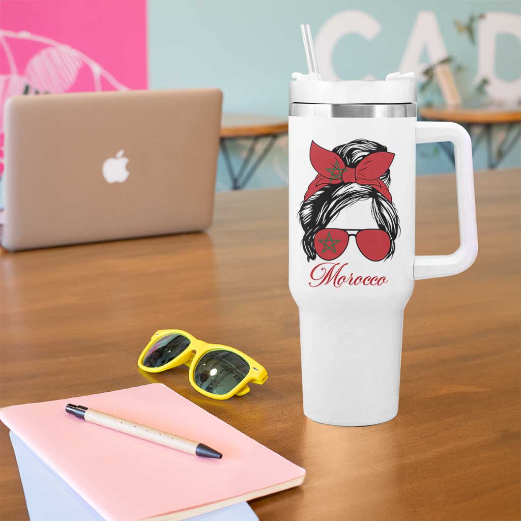 Morocco Girl Tumbler With Handle Moroccan Princess Morocco Flag Messy Bun