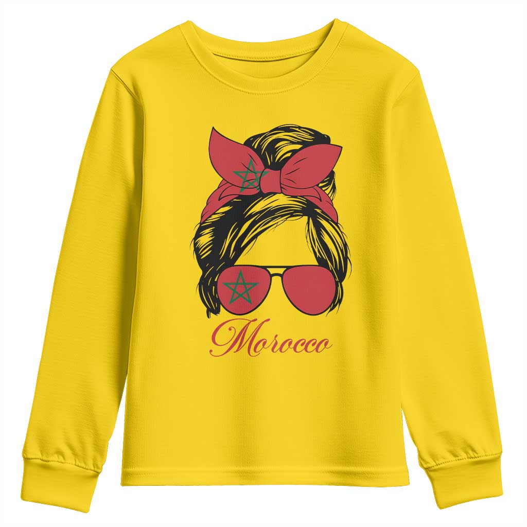 Morocco Girl Youth Sweatshirt Moroccan Princess Morocco Flag Messy Bun