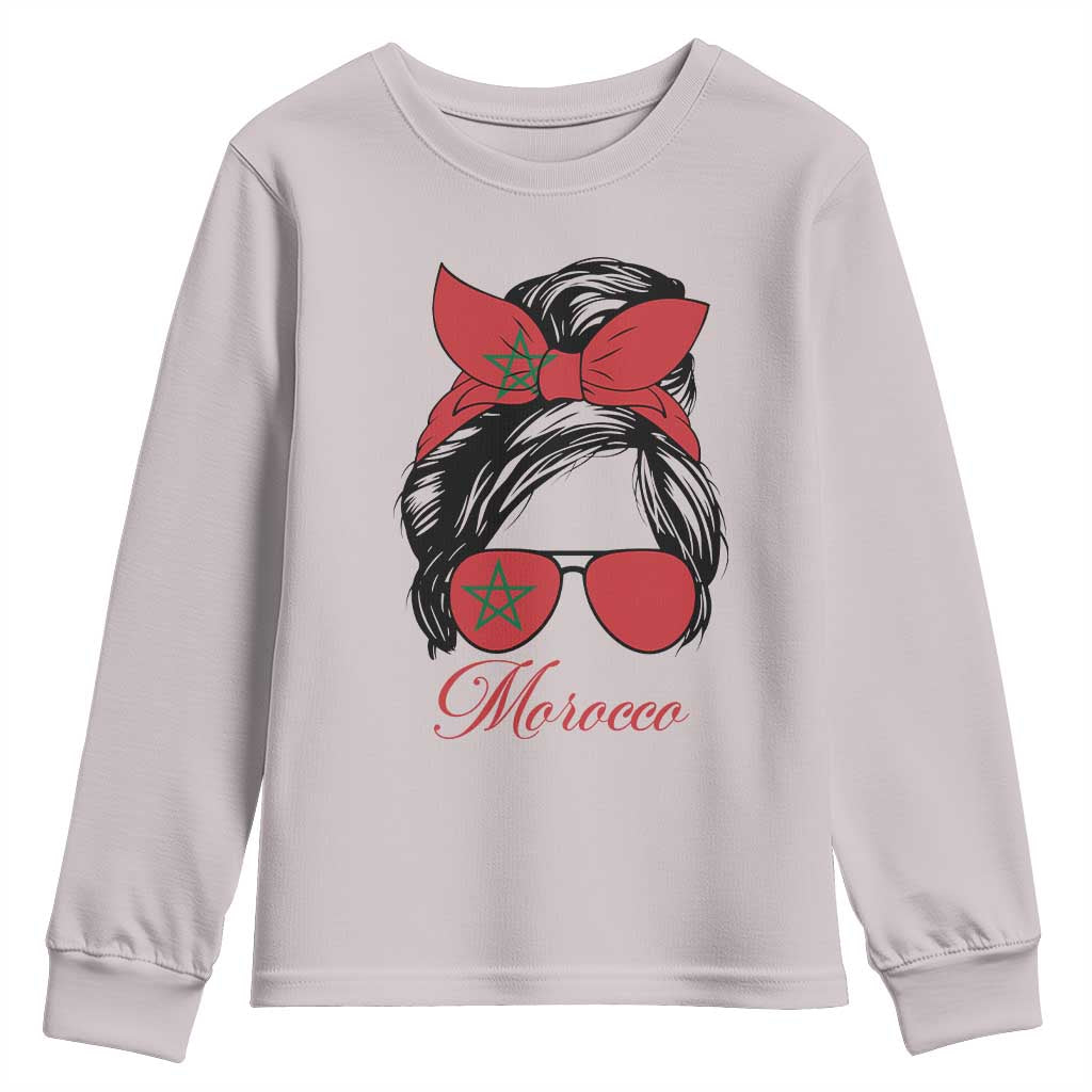 Morocco Girl Youth Sweatshirt Moroccan Princess Morocco Flag Messy Bun