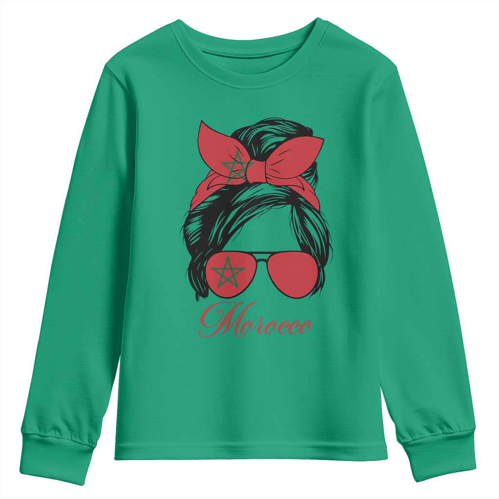 Morocco Girl Youth Sweatshirt Moroccan Princess Morocco Flag Messy Bun