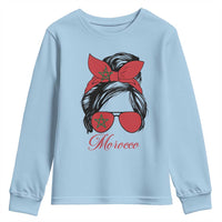 Morocco Girl Youth Sweatshirt Moroccan Princess Morocco Flag Messy Bun