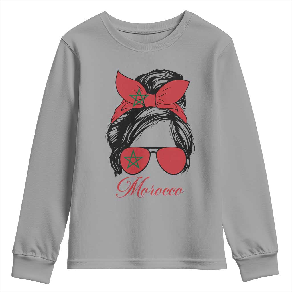 Morocco Girl Youth Sweatshirt Moroccan Princess Morocco Flag Messy Bun