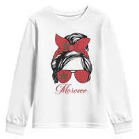 Morocco Girl Youth Sweatshirt Moroccan Princess Morocco Flag Messy Bun
