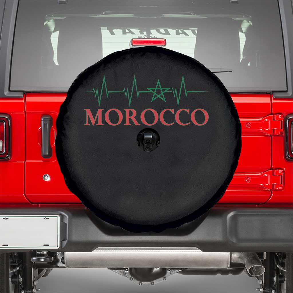 Morocco Spare Tire Cover Heartbeat Green Star Patriotic Pride Gift for Proud Moroccan