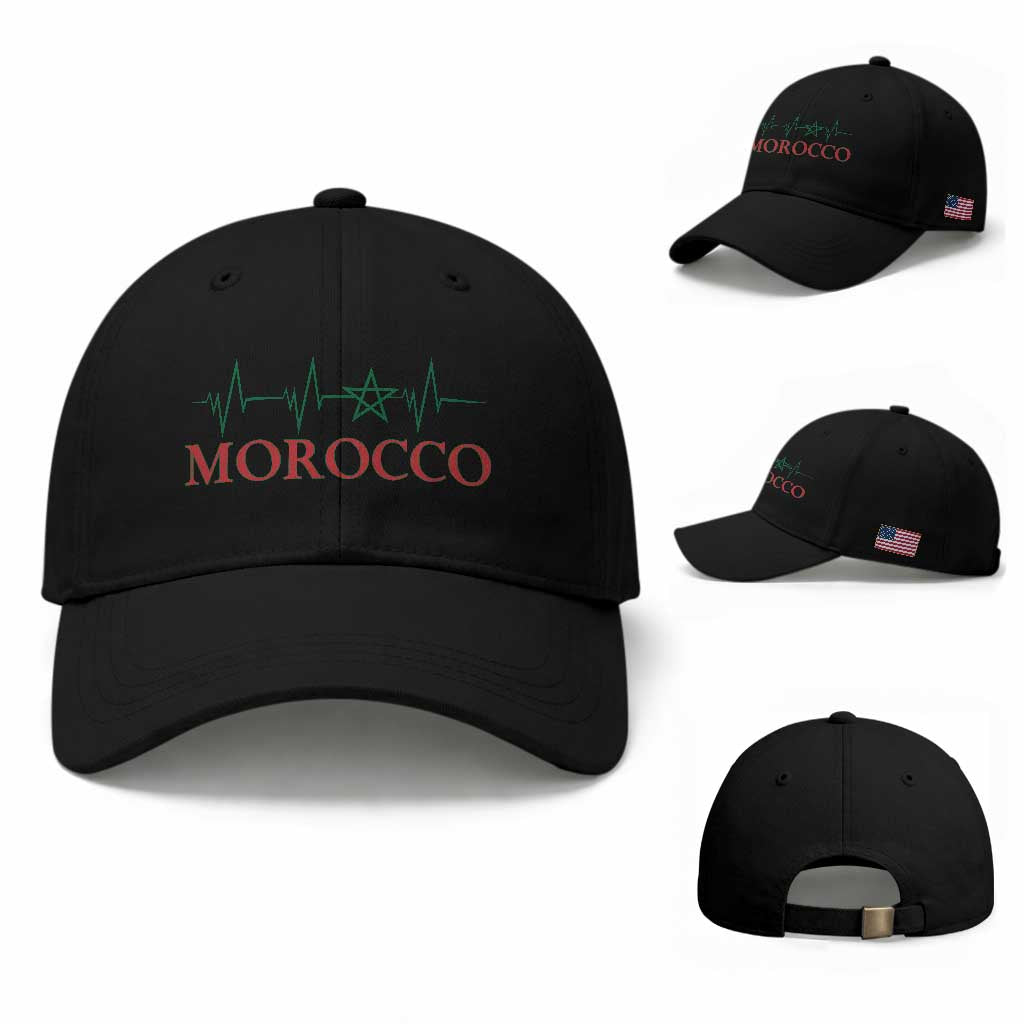 Morocco Baseball Cap Heartbeat Green Star Patriotic Pride Gift for Proud Moroccan
