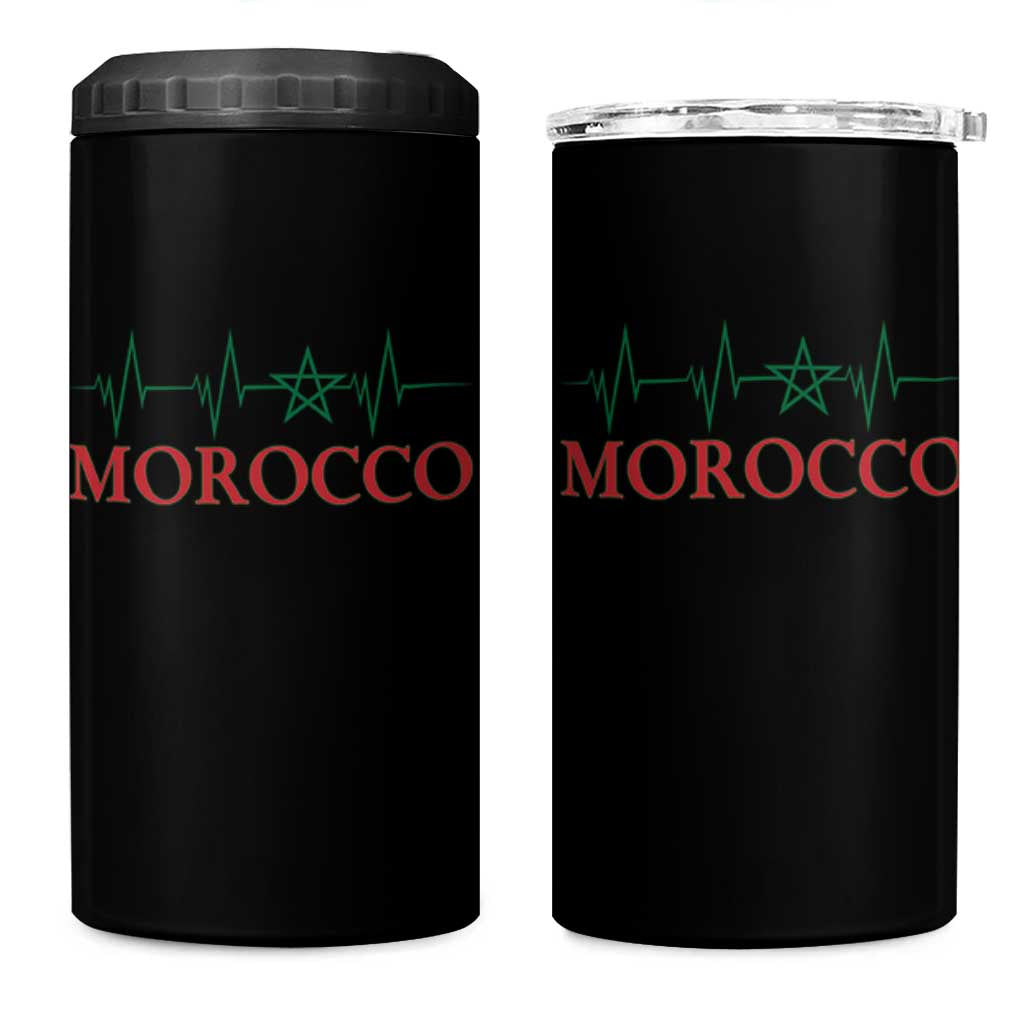 Morocco 4 in 1 Can Cooler Tumbler Heartbeat Green Star Patriotic Pride Gift for Proud Moroccan