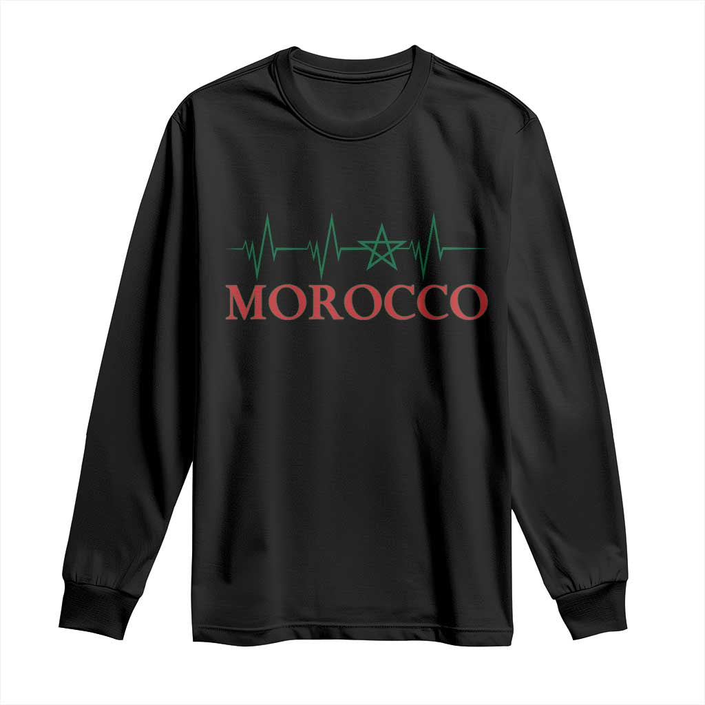 Morocco Long Sleeve Shirt Heartbeat Green Star Patriotic Pride Gift for Proud Moroccan