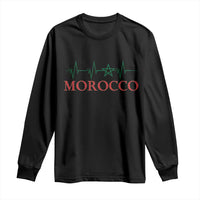 Morocco Long Sleeve Shirt Heartbeat Green Star Patriotic Pride Gift for Proud Moroccan