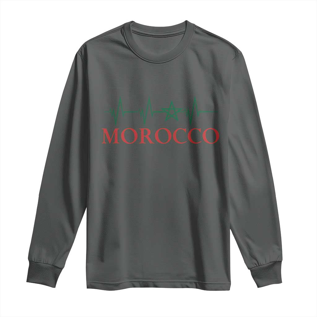 Morocco Long Sleeve Shirt Heartbeat Green Star Patriotic Pride Gift for Proud Moroccan