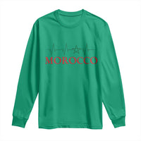 Morocco Long Sleeve Shirt Heartbeat Green Star Patriotic Pride Gift for Proud Moroccan