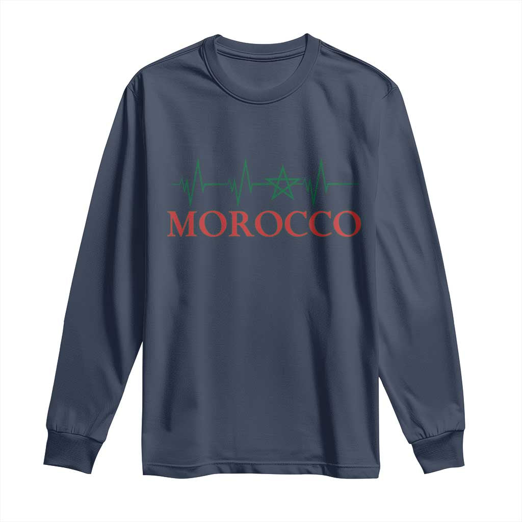 Morocco Long Sleeve Shirt Heartbeat Green Star Patriotic Pride Gift for Proud Moroccan