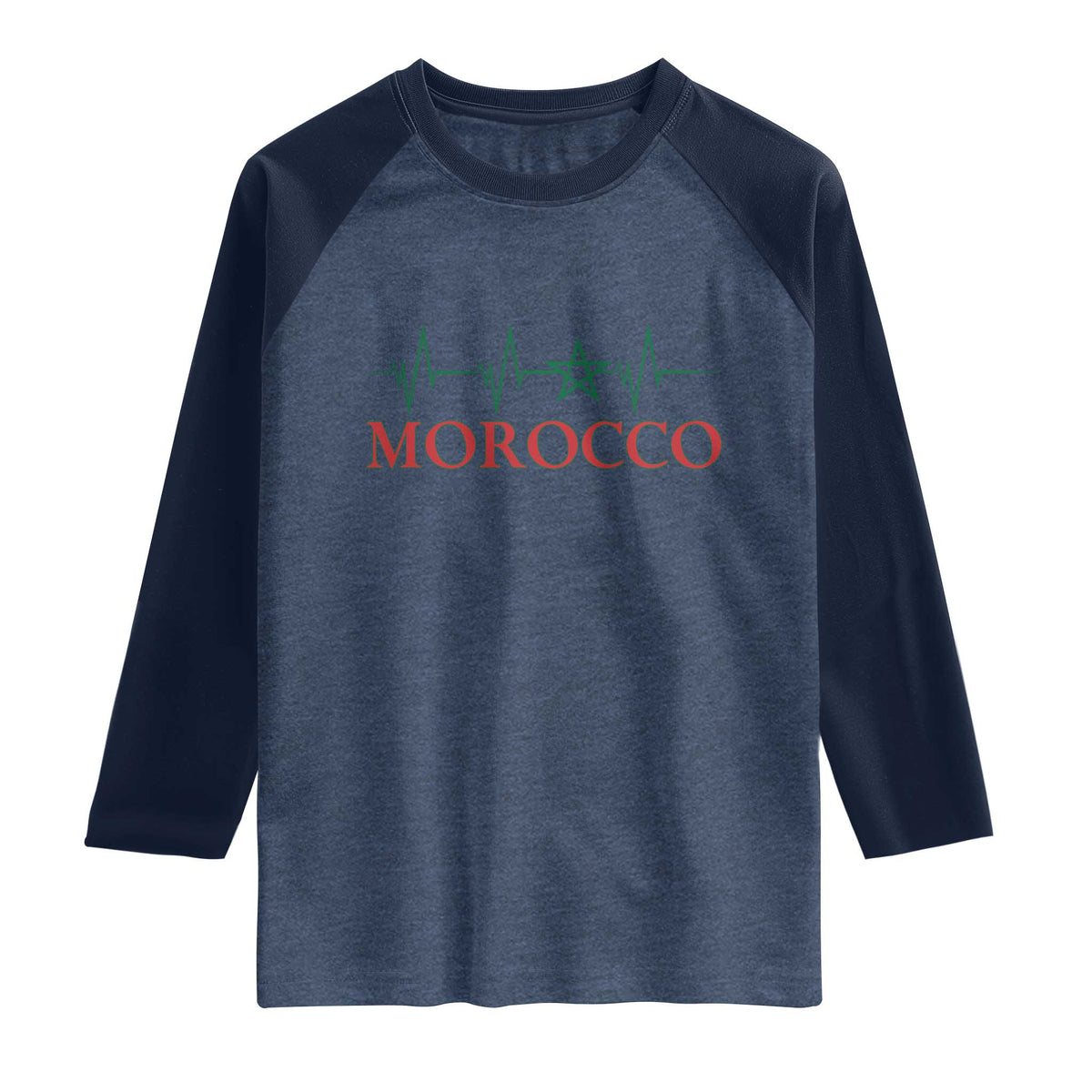 Morocco Raglan Shirt Heartbeat Green Star Patriotic Pride Gift for Proud Moroccan