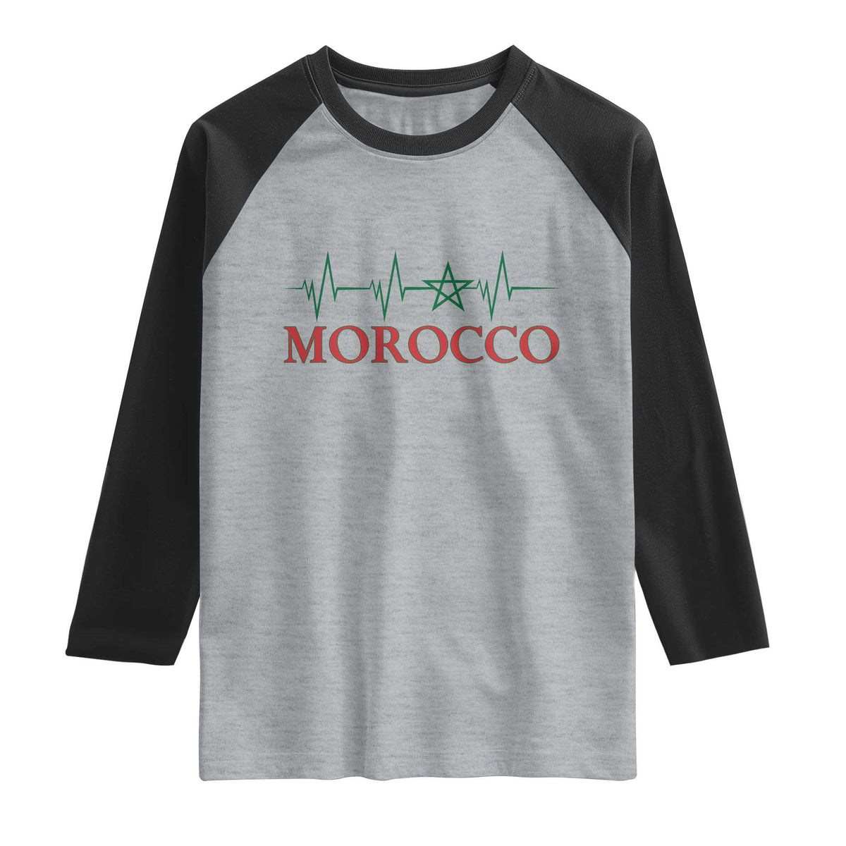 Morocco Raglan Shirt Heartbeat Green Star Patriotic Pride Gift for Proud Moroccan